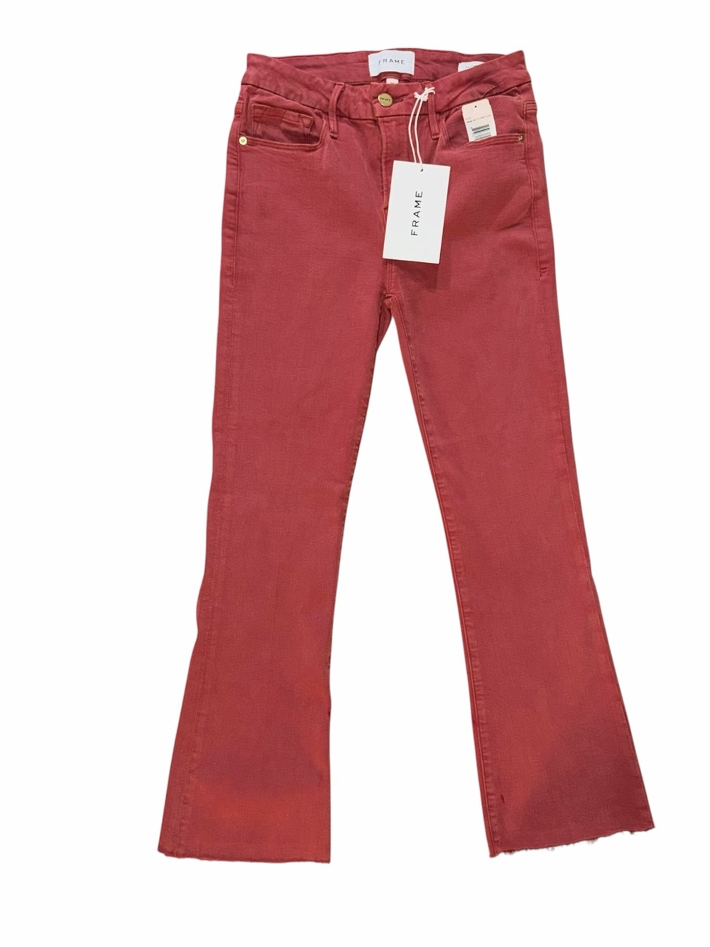 Frame Le Crop Mini Boot with Raw Hem Fray Brick Red Women’s Size 26